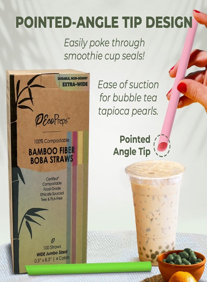 EcoPreps Colorful Biodegradable Jumbo Smoothie Straws, Bamboo Fiber Boba Straws - 100 PCS, Extra Wide, 100% Compostable, Plastic-Free, Eco-Friendly Thick Straw - 8.25" Long Disposable Bamboo Straw Set - Image 3