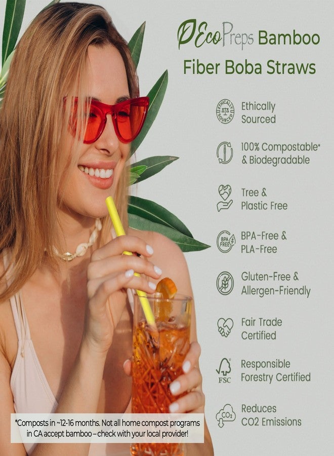 EcoPreps Colorful Biodegradable Jumbo Smoothie Straws, Bamboo Fiber Boba Straws - 100 PCS, Extra Wide, 100% Compostable, Plastic-Free, Eco-Friendly Thick Straw - 8.25" Long Disposable Bamboo Straw Set - Image 2
