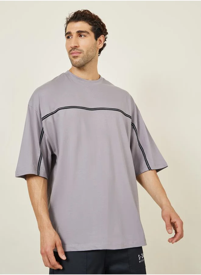 ستايلي Front Tape Compact Cotton Jersey Boxy T-Shirt