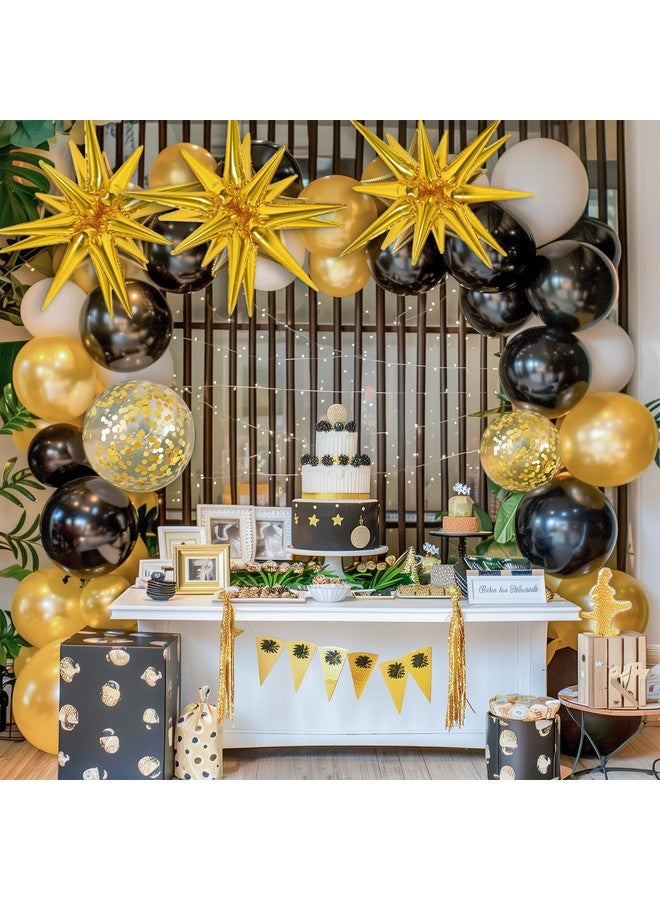 RUBFAC 140pcs Black and Gold Balloons, Black Metallic Gold Confetti Star Latex Balloons 5 10 12 18 Inch for 2025 Graduation Class Decorations Birthday Retirement Wedding Anniversary Party Decorations - Image 5