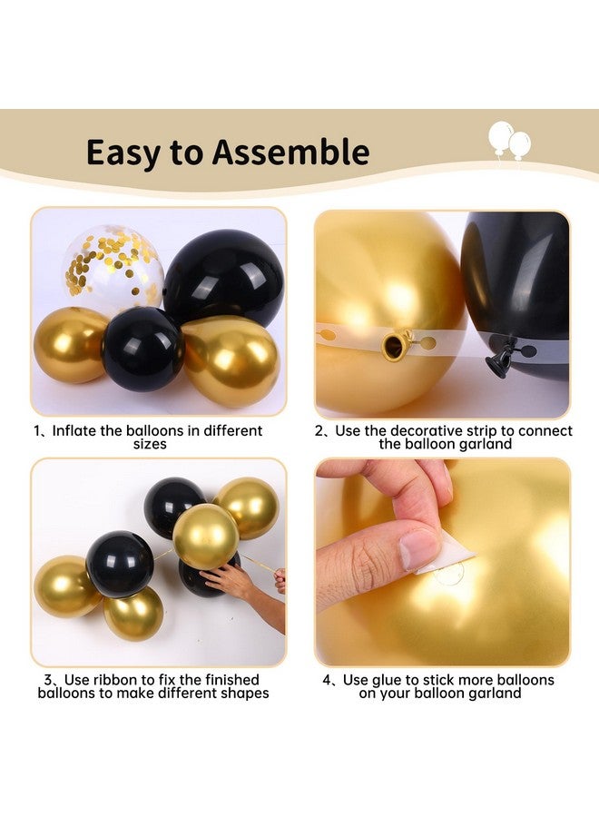 RUBFAC 140pcs Black and Gold Balloons, Black Metallic Gold Confetti Star Latex Balloons 5 10 12 18 Inch for 2025 Graduation Class Decorations Birthday Retirement Wedding Anniversary Party Decorations - Image 3