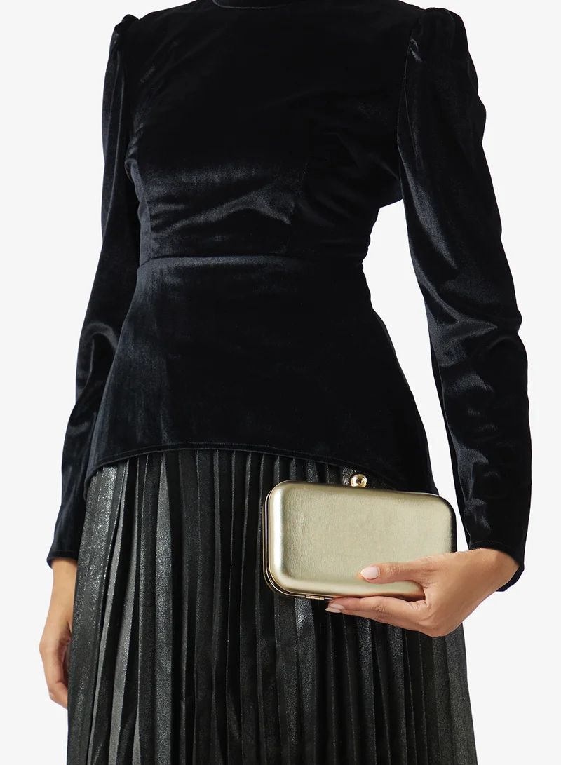 Khizana  Metallic Gold Classic Clutch for Women | Best Price UAE