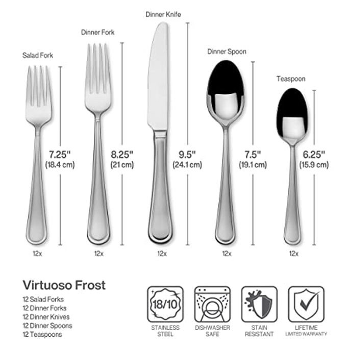 Mikasa , Virtuoso Frost Flatware Service for 12, 65 Piece Set, 18/10 Stainless Steel, Silverware Set with Serving Utensils - Image 3