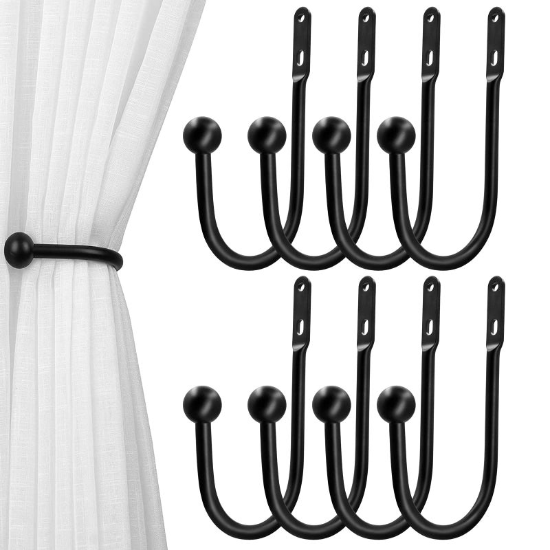 VRSS Wall Mount Curtain Tiebacks Drapery Holdbacks Curtain Holdback Hooks Simple Style 8pcs Black