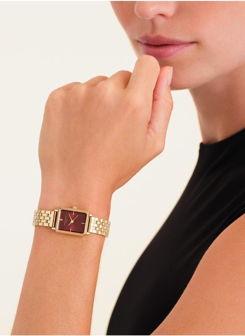 RoseField - Rosefield Octagon XS Burgundy Sunray Steel Gold Women Watch - OBGSG-O83 - Image 1