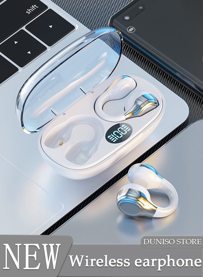 DUNISO Wireless Headphones Bluetooth Ear Clip Earphones Open Ear with Mic Wireless Charging Case LED Power Display for Running Sport Gym  - Image 1