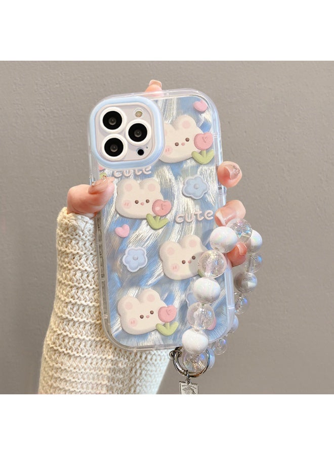NIBEMINENT Protective TPU Case Cover For iPhone 16 Plus, Rabbit Flower With Bracelet - Image 1