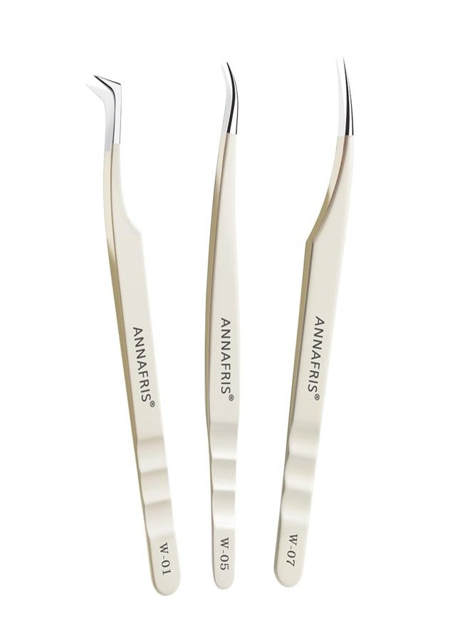 ANNAFRIS Lash Tweezers for Eyelash Extensions,Stainless Steel Lash Extension Tweezers for Easy Application and Removal-W01+05+07 - Image 1