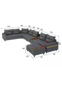 KARNAK Karnak Zara Modern Couch U Shaped PU Leather Living Room Furniture Chaise Lounge Sectional L Shape Corner Sofa Set BLUE 7 Seaters 389x231x86cm  - Image 3