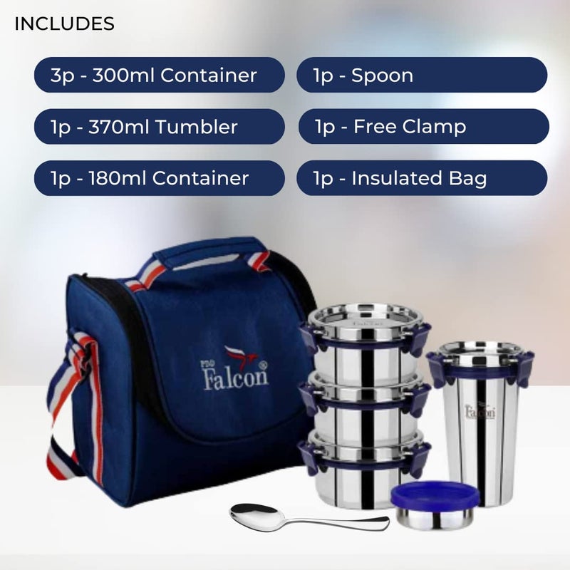 PDDFALCON Stainless Steel EcoNxt Lunch Box Set of 5 Executive with Insulated Bag Blue 1430ml - Image 4