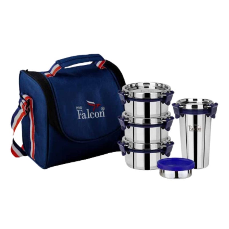 PDDFALCON Stainless Steel EcoNxt Lunch Box Set of 5 Executive with Insulated Bag Blue 1430ml - Image 2
