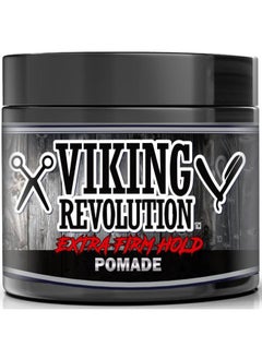 Viking Revolution Extreme Hold Pomade for Men – Style & Finish Your Hair - Extra Firm,Strong Hold & High Shine for Men's Styling Support - Water Based Male Grooming Product is Easy to Wash Out, 4oz  - Image 1