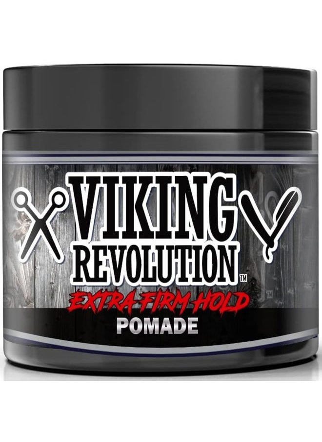 Viking Revolution Extreme Hold Pomade for Men – Style & Finish Your Hair - Extra Firm,Strong Hold & High Shine for Men's Styling Support - Water Based Male Grooming Product is Easy to Wash Out, 4oz  - Image 1