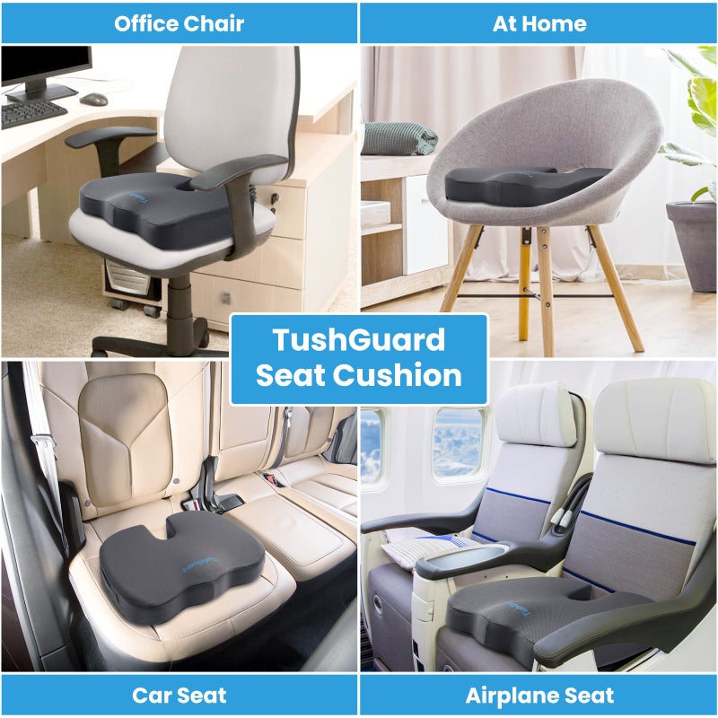 TushGuard Seat Cushion, Office Chair Cushions, Car Seat Cushion, Non-Slip Relief Chair Pad, Memory Foam Butt Pillow for Computer Desk, Office Chair, Grey - Image 5
