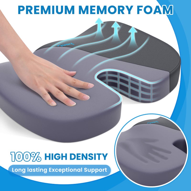 TushGuard Seat Cushion, Office Chair Cushions, Car Seat Cushion, Non-Slip Relief Chair Pad, Memory Foam Butt Pillow for Computer Desk, Office Chair, Grey - Image 3