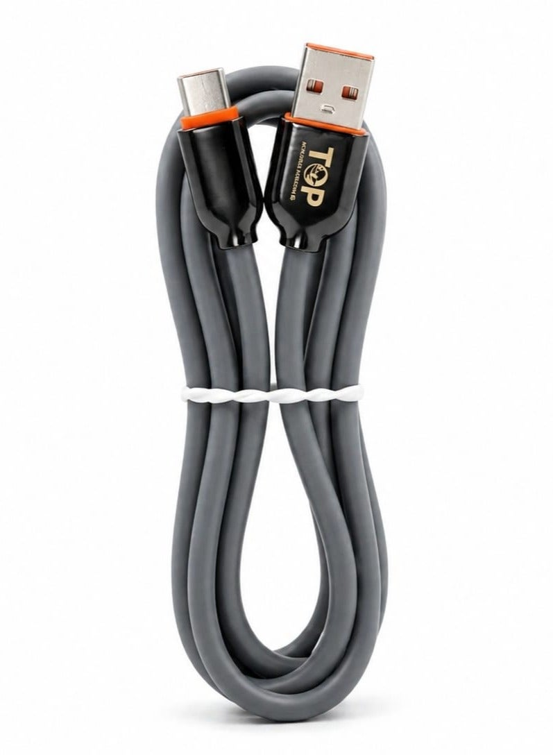 وصلة كابل شحن ونقل بيانات USB-A إلى Type-C سريع 120 واط بطول 1 متر من TOP – سيليكون مرن، شحن فائق السرعة 3.4A