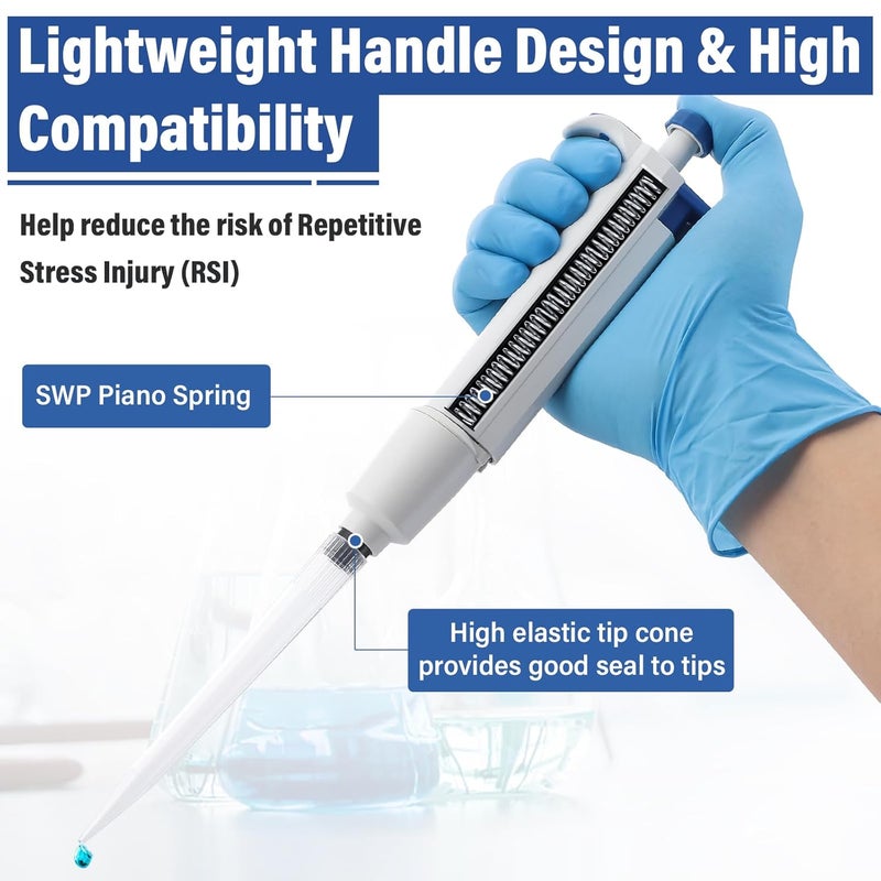 PRECIPETTE 5 mL Adjustable Volume Pipette, 1-5 mL Lab Single Channel Micro Pipettor, Manual Liquid Micropipette for Laboratory Scientific School Home - Image 3