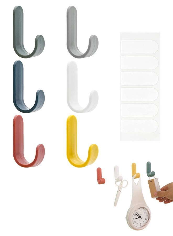 Adhesive Hooks Utility Wall Hooks Key Hooks for Wall Decorative Key Holder Rack Self Adhesive Wall Hooks for Towels, Hats, Shower, Kitchen, Living Room, Office(6 Pcs) - Image 1
