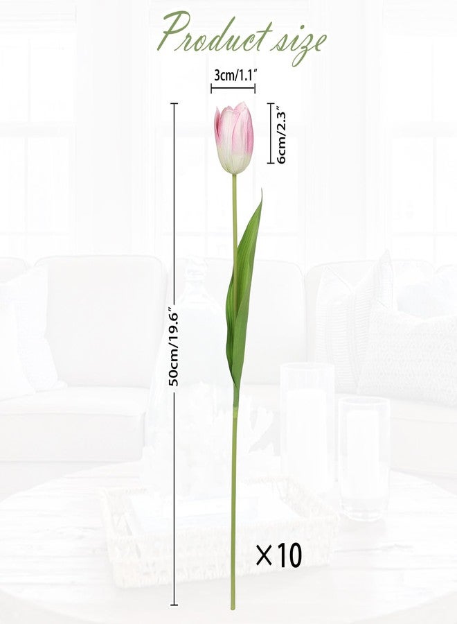 Arborus Artificial Tulips Flowers – 20" Long Stem Faux Tulips, 10PCS Real Touch Fake Pink Tulip for Vase, Farmhouse, Kitchen, Spring & Wedding Home Decor - Image 2