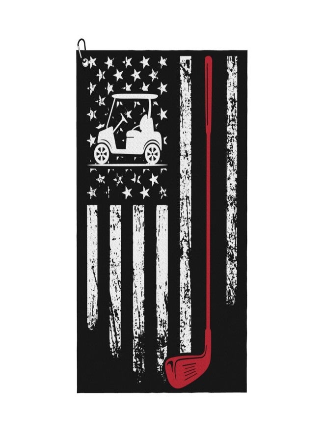 FATTTYCY Black and White American Flag Golf Towel for Golf Bags with Clip - Image 1