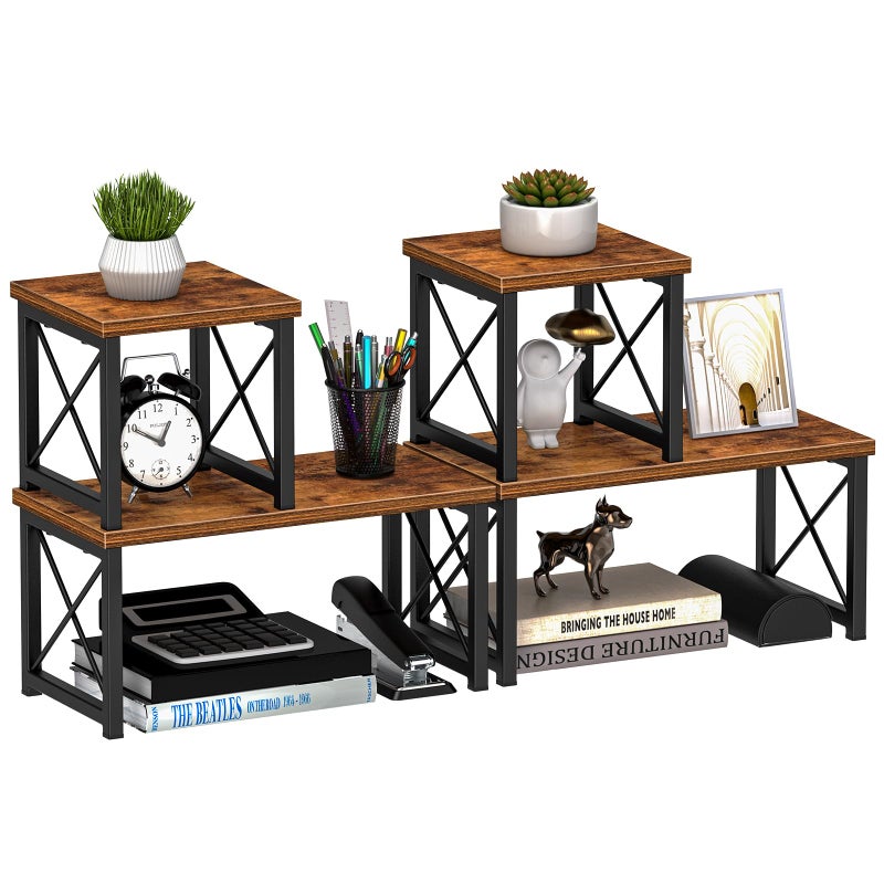 Honiter 2 Sets Desk Shelf, Desktop Organizer Shelf, 2 Tier Independent Stackable Desktop Shelves, Desktop Office Storage Rack Display Shelf - Image 1