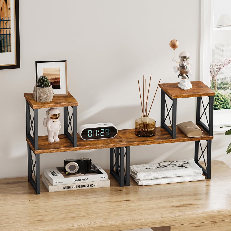 Honiter 2 Sets Desk Shelf, Desktop Organizer Shelf, 2 Tier Independent Stackable Desktop Shelves, Desktop Office Storage Rack Display Shelf - Image 3