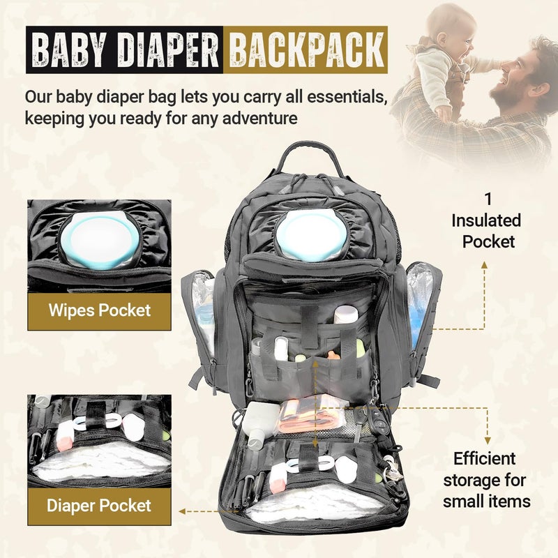 HighSpeedDaddy Tactical Diaper Bag Backpack with Diaper Changing Mat - Waterproof Military-Grade Baby Travel Bag - Spacious Design for Moms and Dads on the Go with Toddlers Baby Bag - Gunmetal Gray - Image 3