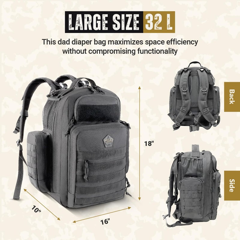 HighSpeedDaddy Tactical Diaper Bag Backpack with Diaper Changing Mat - Waterproof Military-Grade Baby Travel Bag - Spacious Design for Moms and Dads on the Go with Toddlers Baby Bag - Gunmetal Gray - Image 2