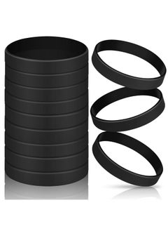 Jovitec 12 Pieces Rubber Bracelets Solid Color Silicone Wristbands Multipack Blank Wristbands Bracelets For Events Rubber Bands Party (Black)  - Image 1