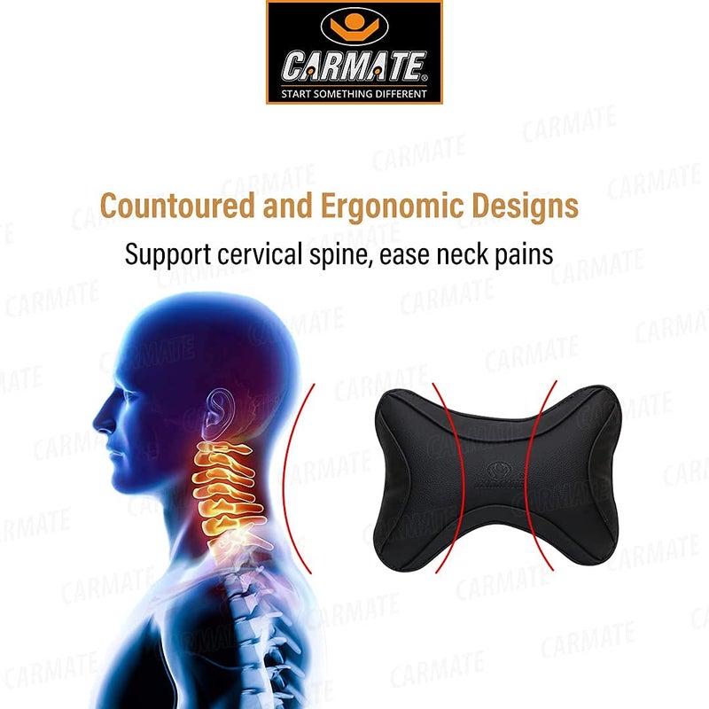 CARMATE Polyurethane & Polyester High Elastic Car Neck Rest Cushion Pillow - Pack of 2 (Black) - Image 4