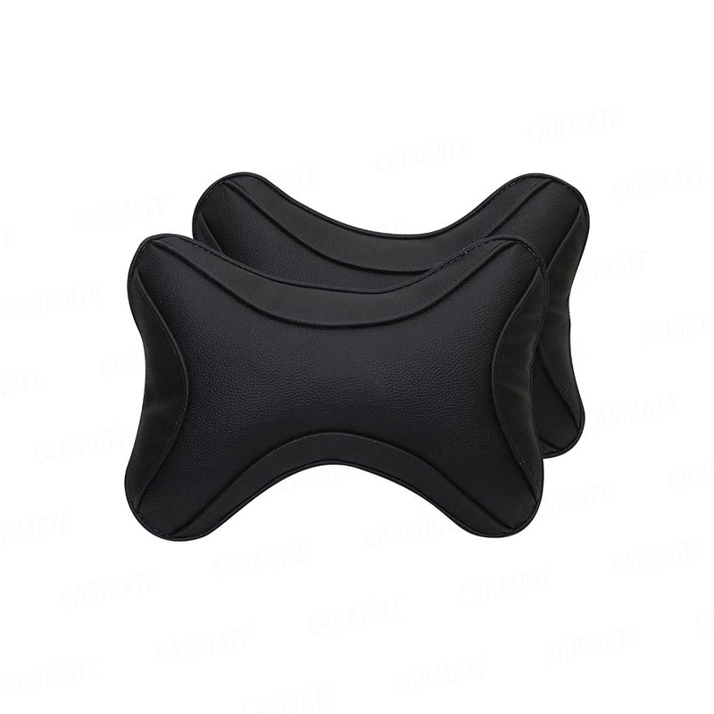 CARMATE Polyurethane & Polyester High Elastic Car Neck Rest Cushion Pillow - Pack of 2 (Black) - Image 1