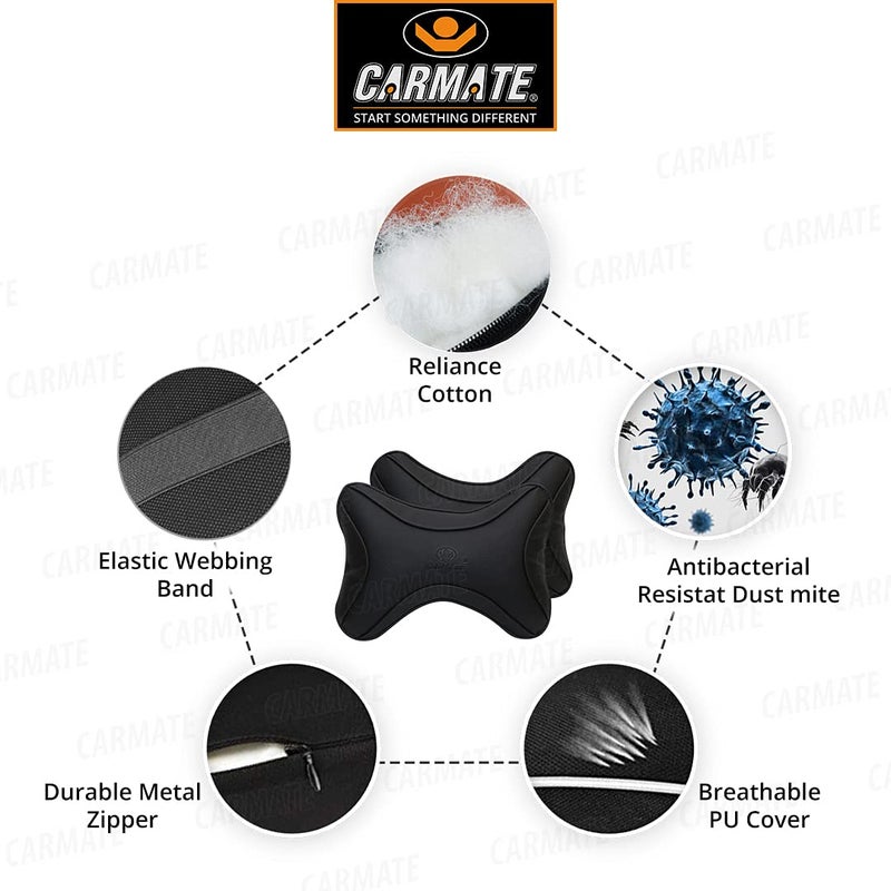 CARMATE Polyurethane & Polyester High Elastic Car Neck Rest Cushion Pillow - Pack of 2 (Black) - Image 3