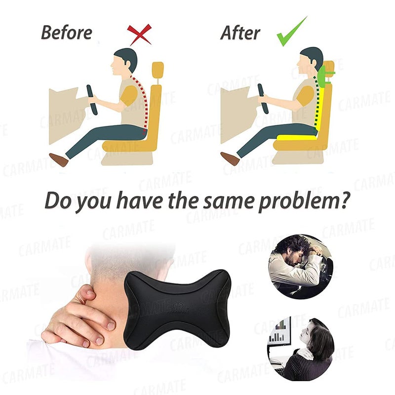 CARMATE Polyurethane & Polyester High Elastic Car Neck Rest Cushion Pillow - Pack of 2 (Black) - Image 5