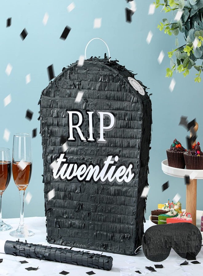 Sratte 4 Pcs Rip Twenties Piñata 10 x 14.8 x 2.7 Inch Death to My 20s Funeral Piñata for Men Women 30th Birthday Party Anniversary Funny Decoration with Stick Blindfold Confetti Bat - Image 4