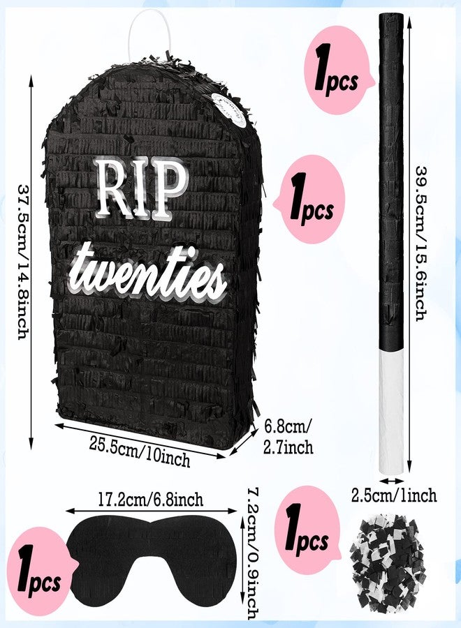 Sratte 4 Pcs Rip Twenties Piñata 10 x 14.8 x 2.7 Inch Death to My 20s Funeral Piñata for Men Women 30th Birthday Party Anniversary Funny Decoration with Stick Blindfold Confetti Bat - Image 2