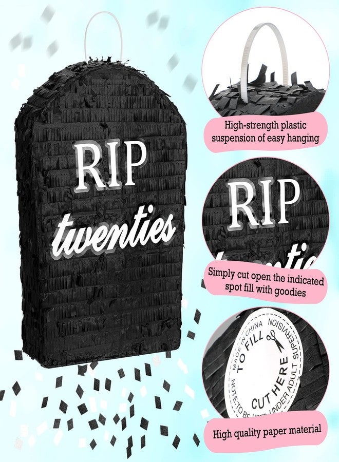 Sratte 4 Pcs Rip Twenties Piñata 10 x 14.8 x 2.7 Inch Death to My 20s Funeral Piñata for Men Women 30th Birthday Party Anniversary Funny Decoration with Stick Blindfold Confetti Bat - Image 3