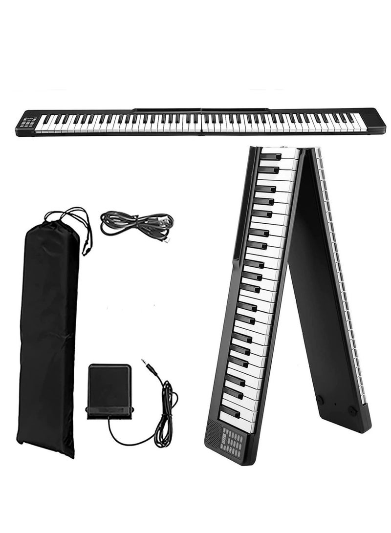 شو وو بيانو رقمي قابل للطي وشبه مرجح، مزود بلوحة مفاتيح كاملة الحجم، ومكبرات صوت مزدوجة مدمجة، وبلوتوث، وميدي، ودواسة استدامة، وحقيبة حمل، وبيانو قابل لإعادة الشحن للمبتدئين (أسود) - Image 1