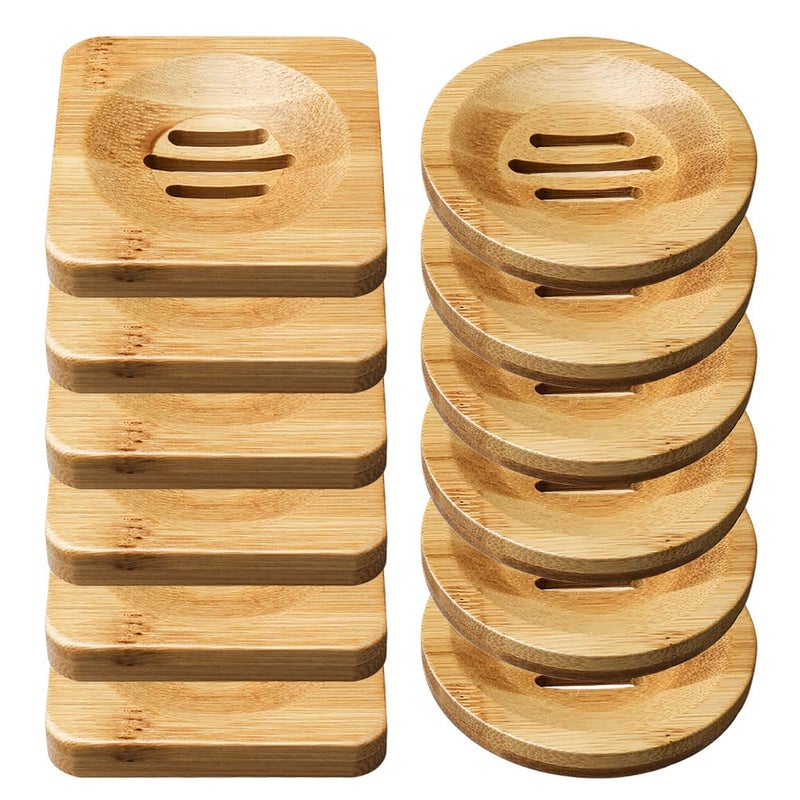 12 Pcs Bamboo Soap Dishes Wooden Soap Tray Soap Holder Shampoo Bar Holder Bar Soap Holder for Bathroom Kitchen Square Round
