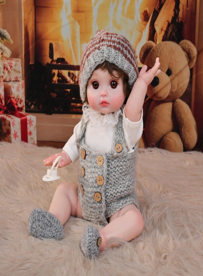 Cloveray Reborn Baby Doll, 18-Inch Realistic Newborn Baby Doll with Hand-Rooted Hair and Cute Sweater, Full-Body Vinyl Baby Dolls for 3+ Ages, Gifts, Collect - Image 5