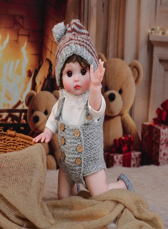 Cloveray Reborn Baby Doll, 18-Inch Realistic Newborn Baby Doll with Hand-Rooted Hair and Cute Sweater, Full-Body Vinyl Baby Dolls for 3+ Ages, Gifts, Collect - Image 4