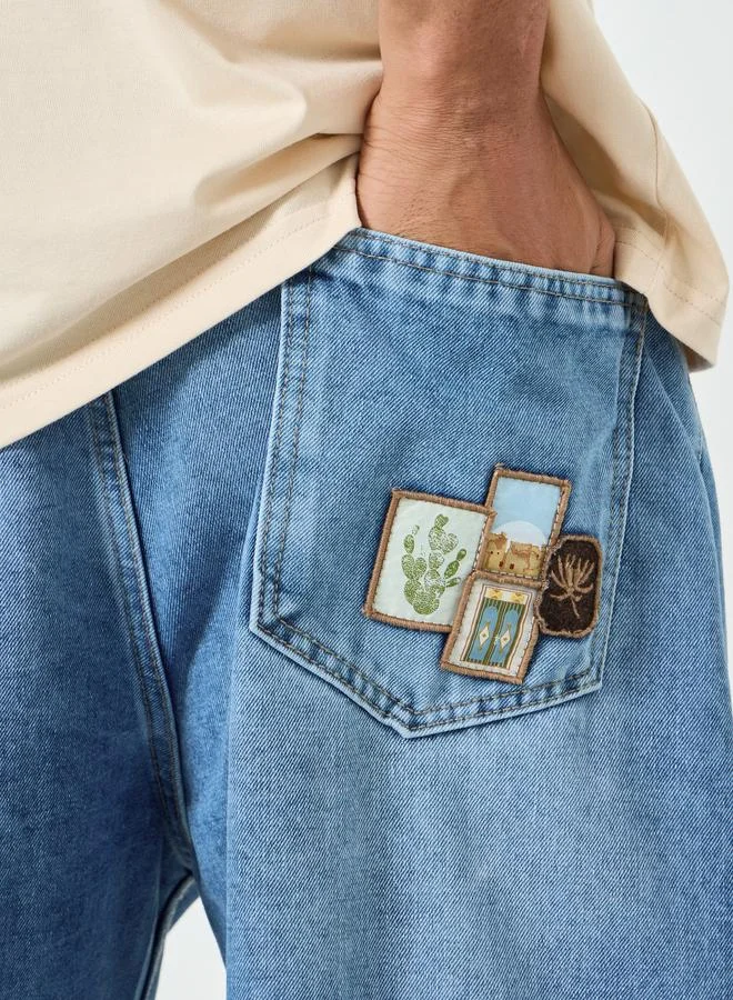 Styli Blue Men Baggy Jeans with Applique Pocket Detail for Men | Best Price UAE