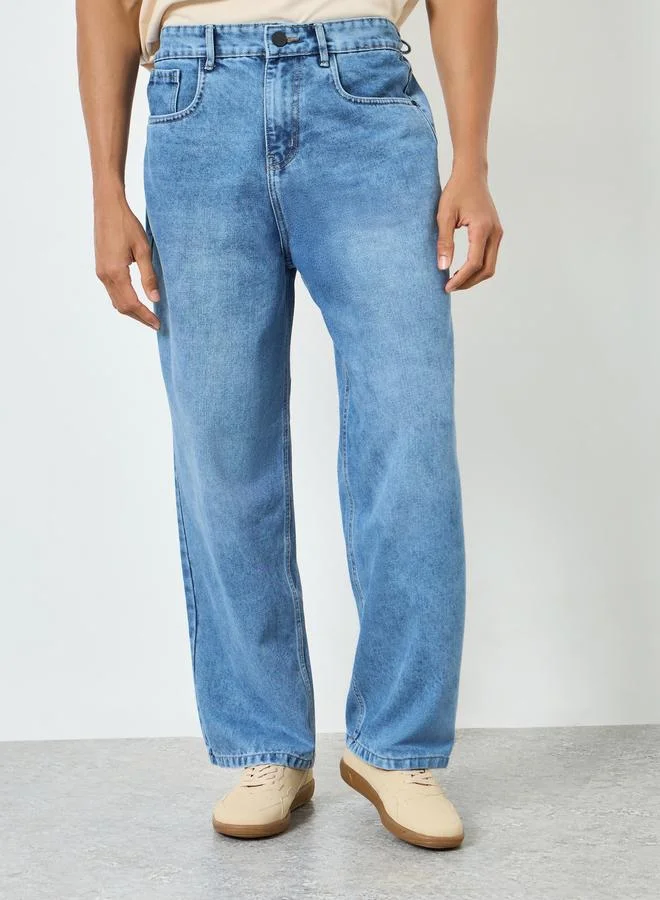 Styli Blue Men Baggy Jeans with Applique Pocket Detail for Men | Best Price UAE