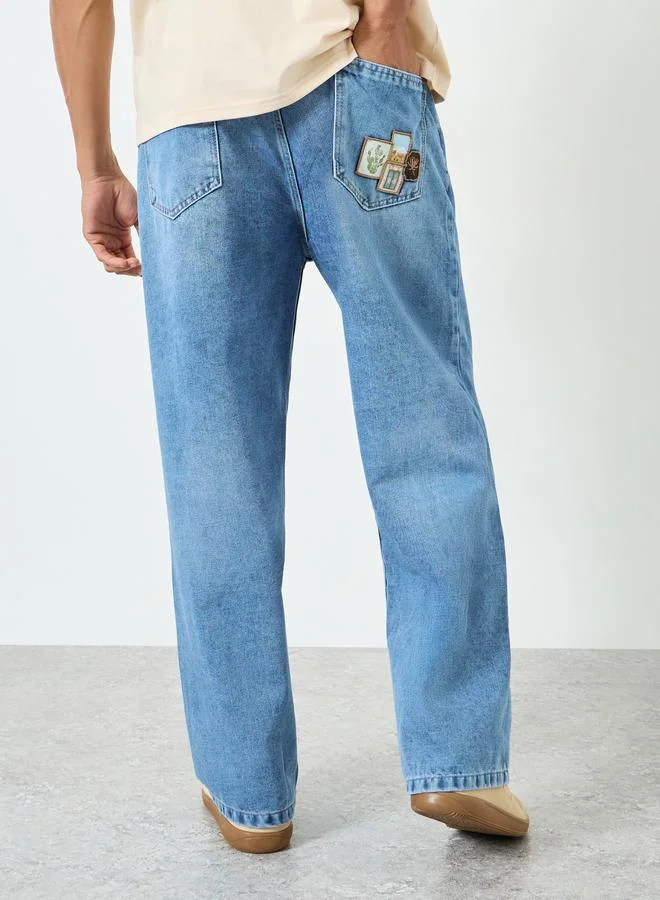 Styli Blue Men Baggy Jeans with Applique Pocket Detail for Men | Best Price UAE