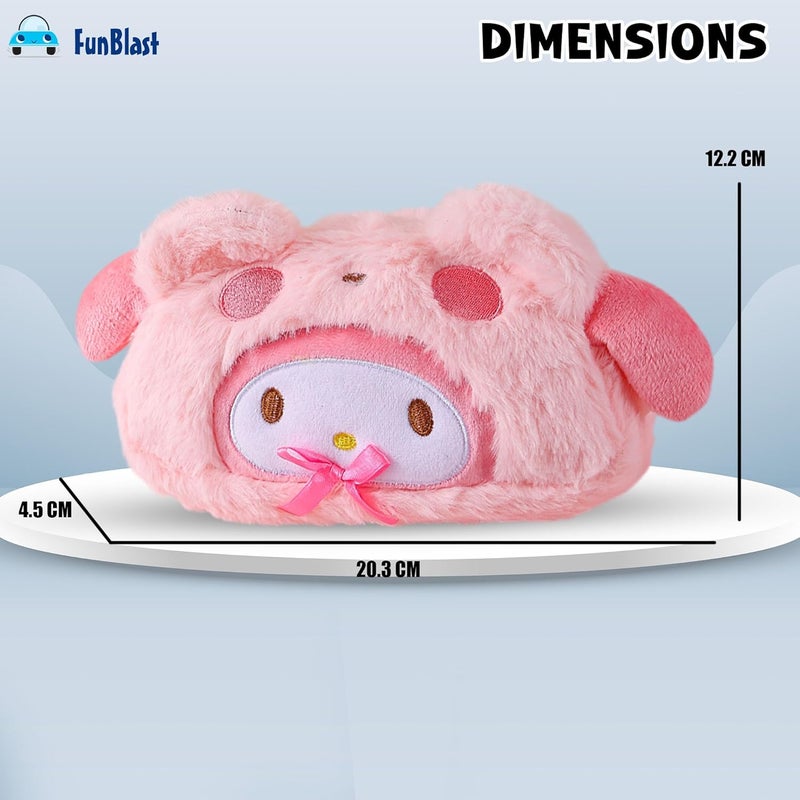 FunBlast حقيبة أقلام من الفرو للفتيات – حقيبة حيوانات كرتونية لطيفة، حقيبة بسحاب متعددة الاستخدامات للأطفال في المدرسة، حقيبة تجميل للفتيات، حقائب نقود وسفر للمدرسة/المكتب (وردي-B) - Image 3