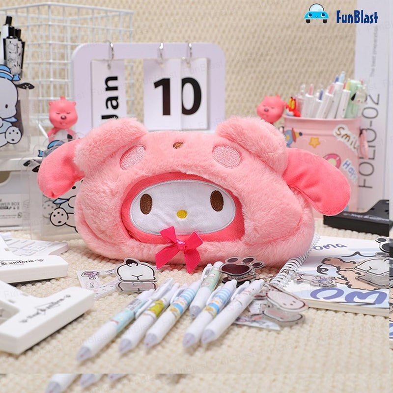 FunBlast حقيبة أقلام من الفرو للفتيات – حقيبة حيوانات كرتونية لطيفة، حقيبة بسحاب متعددة الاستخدامات للأطفال في المدرسة، حقيبة تجميل للفتيات، حقائب نقود وسفر للمدرسة/المكتب (وردي-B) - Image 2