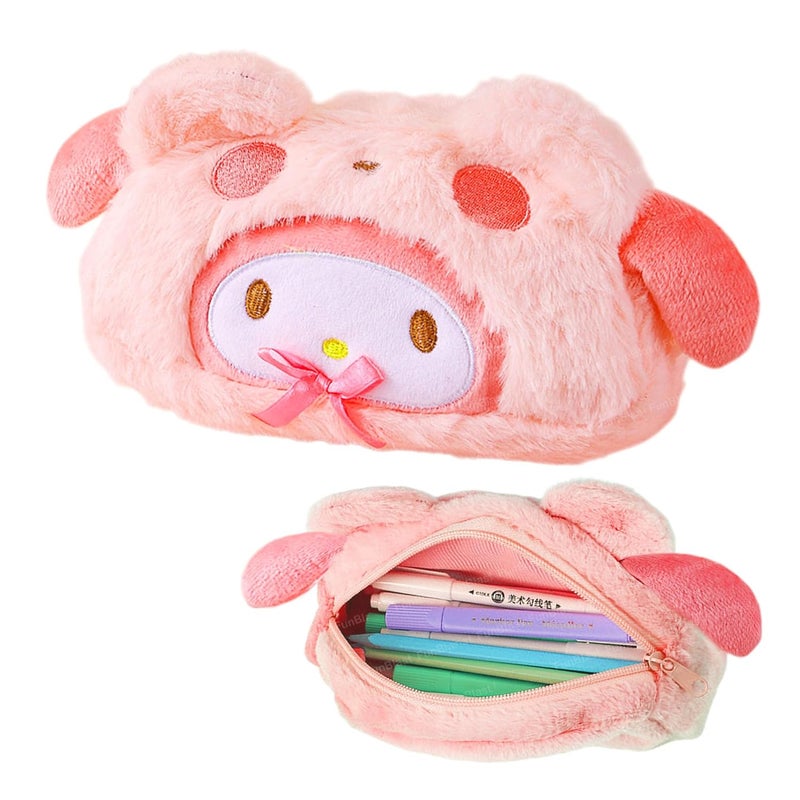 FunBlast حقيبة أقلام من الفرو للفتيات – حقيبة حيوانات كرتونية لطيفة، حقيبة بسحاب متعددة الاستخدامات للأطفال في المدرسة، حقيبة تجميل للفتيات، حقائب نقود وسفر للمدرسة/المكتب (وردي-B) - Image 1