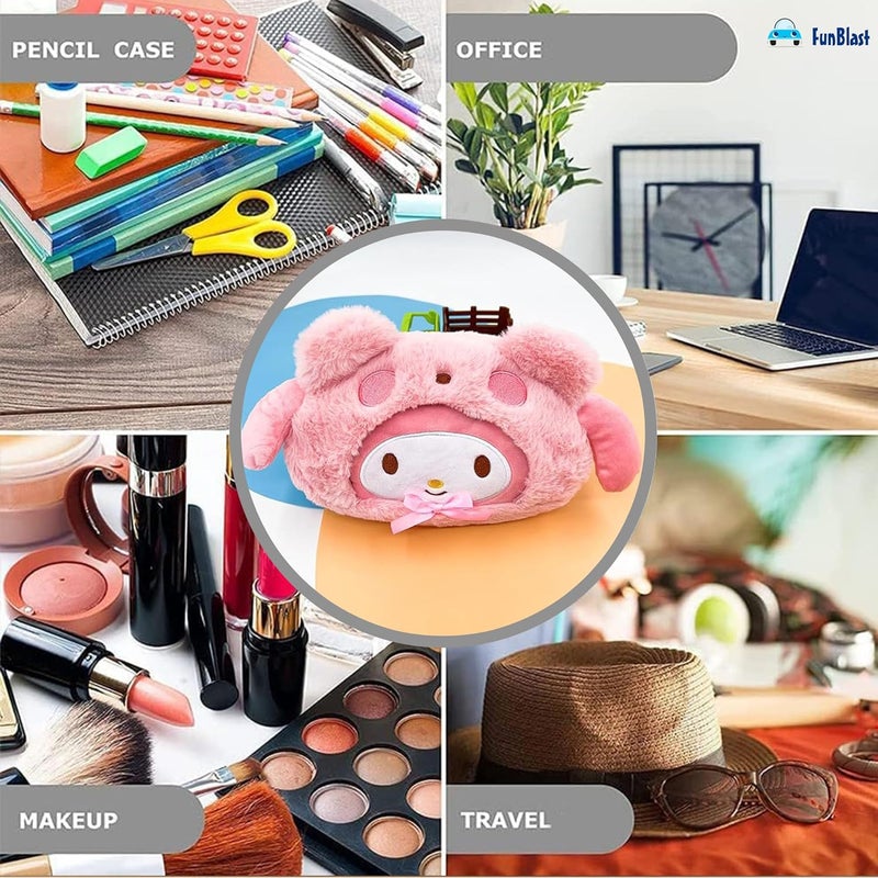 FunBlast حقيبة أقلام من الفرو للفتيات – حقيبة حيوانات كرتونية لطيفة، حقيبة بسحاب متعددة الاستخدامات للأطفال في المدرسة، حقيبة تجميل للفتيات، حقائب نقود وسفر للمدرسة/المكتب (وردي-B) - Image 4