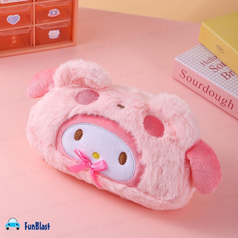 FunBlast حقيبة أقلام من الفرو للفتيات – حقيبة حيوانات كرتونية لطيفة، حقيبة بسحاب متعددة الاستخدامات للأطفال في المدرسة، حقيبة تجميل للفتيات، حقائب نقود وسفر للمدرسة/المكتب (وردي-B) - Image 5