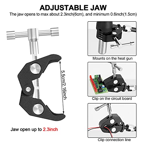 NOEVSBIG Helping Hands Magnetic Soldering Clamp with 2.16-inch Jaw Opening, Super Clamp with 1/4 and 3/8 Thread, Flexible Articulating Arms with Clamps, Magnetic PCB Clip for Heat Gun Repairing DIY Work - Image 3