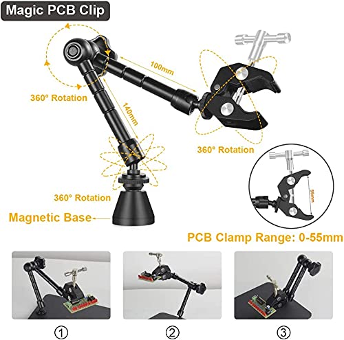 NOEVSBIG Helping Hands Magnetic Soldering Clamp with 2.16-inch Jaw Opening, Super Clamp with 1/4 and 3/8 Thread, Flexible Articulating Arms with Clamps, Magnetic PCB Clip for Heat Gun Repairing DIY Work - Image 2